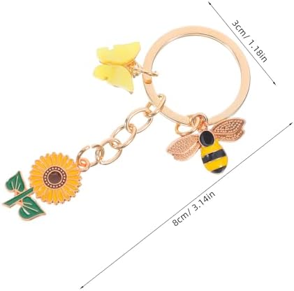 5pcs Alloy Enamel Bee Sunflower Keychain Set