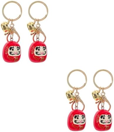 LOGOFUN 4PCS Japanese Daruma Keychain with Bell Good Luck Charm - Red