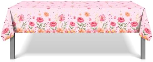 3 Pcs Watercolor Pink Flower Tablecloth 54x87In