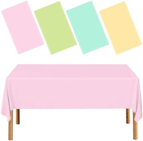 4 Pack Pastel Plastic Tablecloths 54x108 Inch Rainbow Party Decorations