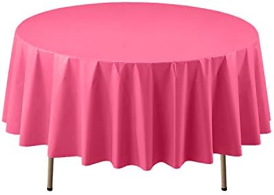 Party Essentials Heavy Duty 84 Inch Round Plastic Table Cover Hot Pink