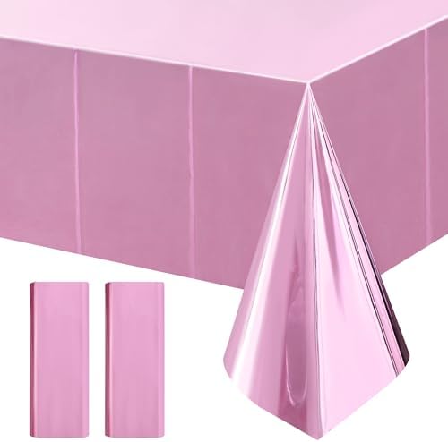 2pcs Baby Pink Plastic Tablecloths 54x72inch Shiny Party Decor
