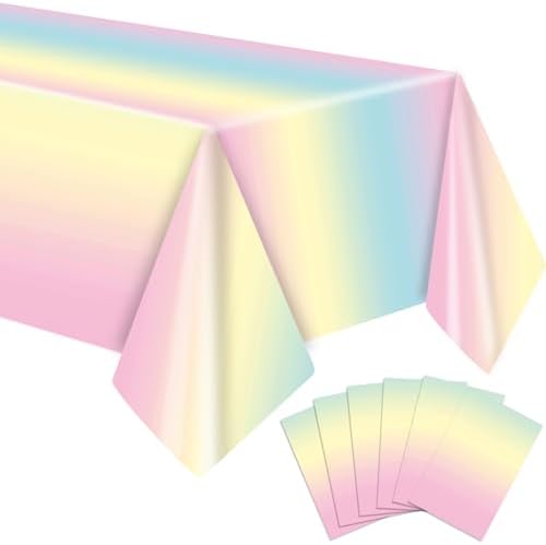 6 Pack Pastel Rainbow Disposable Table Covers for Parties