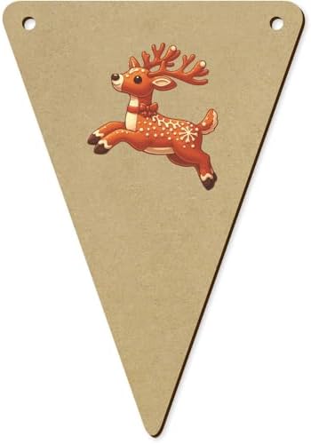 5 x 140mm Gingerbread Reindeer Leaping Wooden Bunting Flags