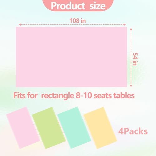 4 Pack Pastel Plastic Tablecloths 54x108 Inch Rainbow Party Decorations