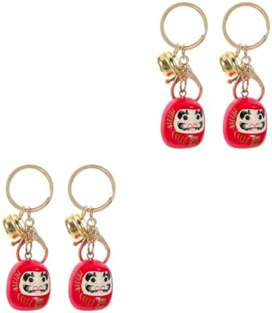 LOGOFUN 4PCS Japanese Daruma Keychain with Bell Good Luck Charm - Red