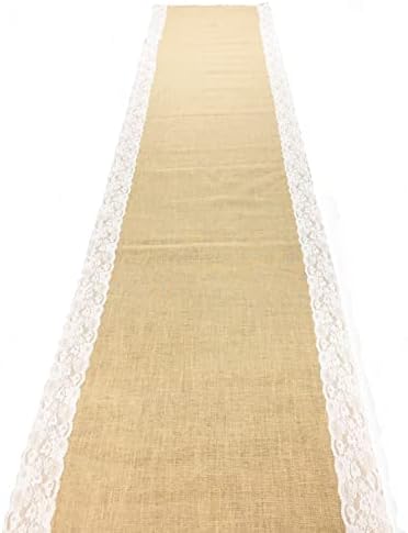 AAYU Premium Burlap Aisle Runner 40x20ft with Ivory Lace Edges