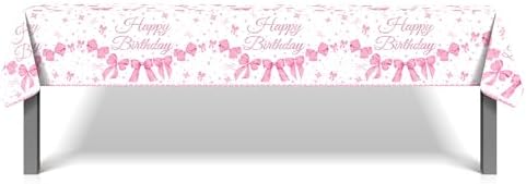 CC HOME Pink Bow Party Tablecloth 54x87 Inch
