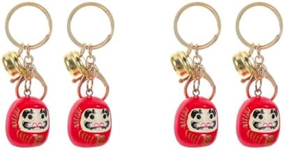 LOGOFUN 4PCS Japanese Daruma Keychain with Bell Good Luck Charm - Red