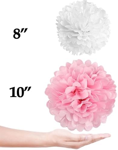 Pink White Tissue Paper Pom Poms Flower Set 27PCS
