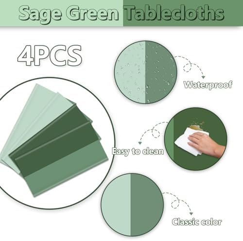 4Pcs Sage Green Tablecloths Rectangle Set for Parties