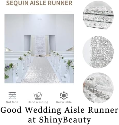 ShinyBeauty Glitter Aisle Runner Silver 4ft x 15ft