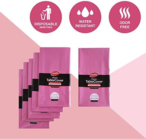 Neatiffy 54x108 Inch 6 Pack Rectangle Plastic Table Cloth Pink