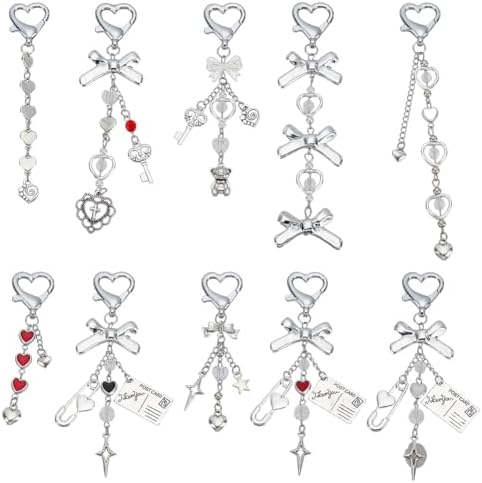 PH PandaHall 10pcs Heart Keychains with Bow Charms