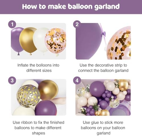 127pcs Purple Gold White Balloon Arch Kit for Decorations