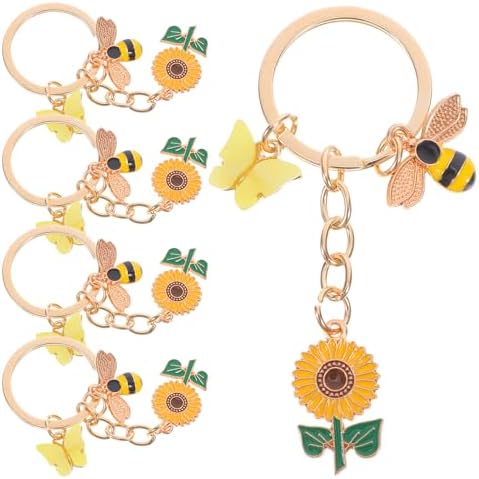 5pcs Alloy Enamel Bee Sunflower Keychain Set