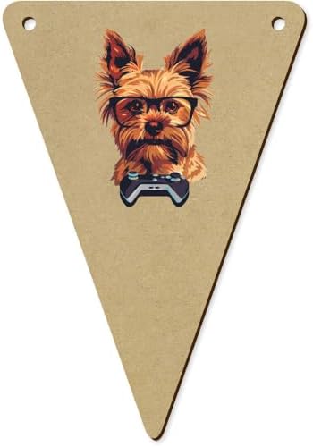 Azeeda 5 Pack 140mm Gamer Yorkshire Terrier Wooden Bunting Flags