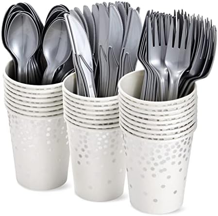 Juvale 144 Piece Silver Party Supplies Set
