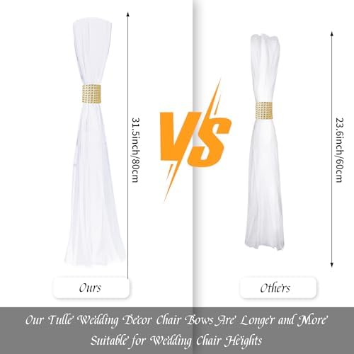 Large White Pew Bows Tulle Set with Gold Wrap