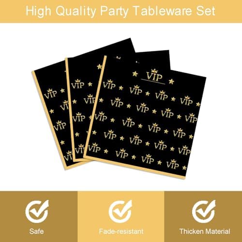96Pcs VIP Party Supplies Red Carpet Plates Napkins and Forks Set