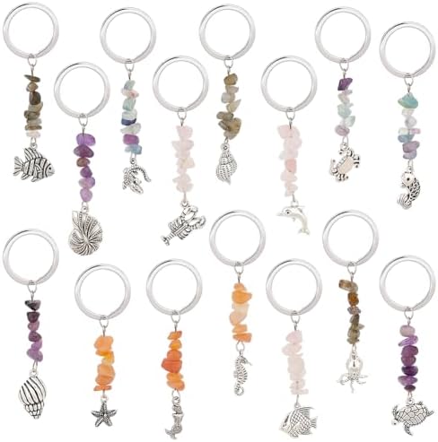PH PandaHall 15pcs Gemstone Keychain Set