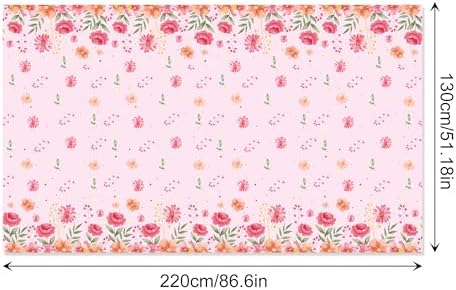 3 Pcs Watercolor Pink Flower Tablecloth 54x87In