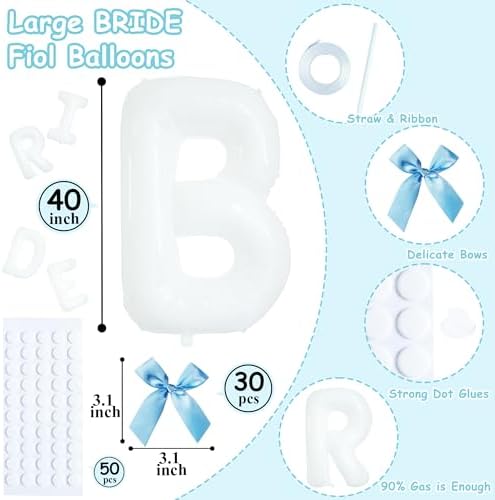 40 Inch White Bride Balloons with 30 Light Blue Bows