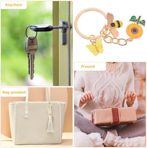 5pcs Alloy Enamel Bee Sunflower Keychain Set