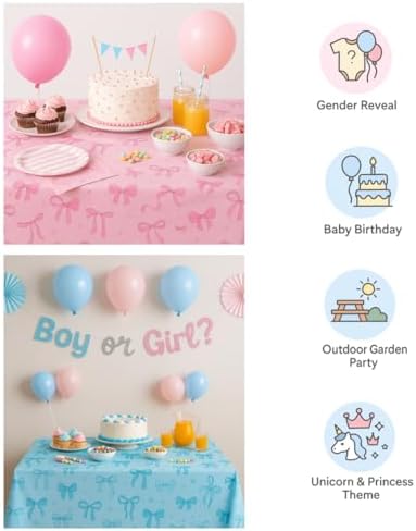 6 Packs Gender Reveal Tablecloths - 3 Pink 3 Blue Bowknot Design