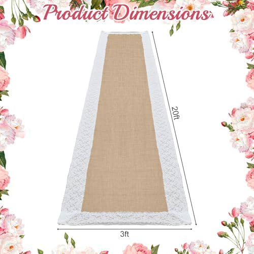 Natural Burlap Wedding Aisle Runner 3FTx20FT with Lace Trim