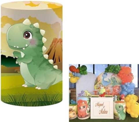 KONPON Green Cartoon Dinosaur Cylinder Table Cover for Kids Parties