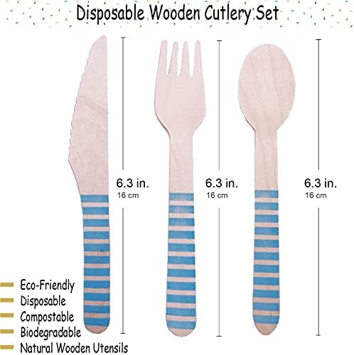 Blue Striped Party Tableware Set for 24 Guests