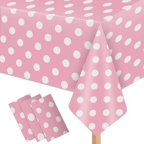 NKM 3 Pcs 866 x 512in Pink Polka Dot Tablecloth