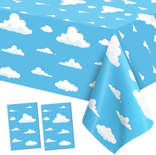2 PCS Blue Sky and White Clouds Tablecloth for Birthday Party Supplies