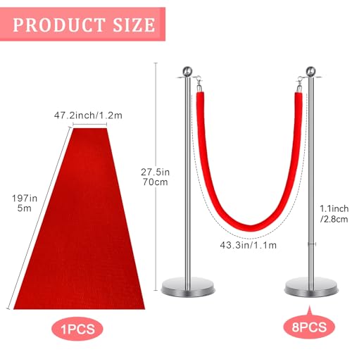 8 Piece Red Carpet Decor with Poles and Velvet Ropes