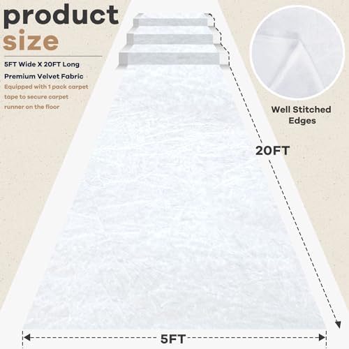 White Velvet Aisle Runner Rug for Wedding Ceremony 5x20FT