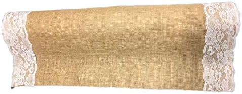 AAYU Premium Burlap Aisle Runner 40x20ft with Ivory Lace Edges