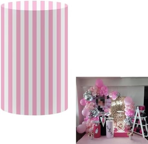 Ellteecz Pink Stripes Pedestal Tablecloth Cover 13x24