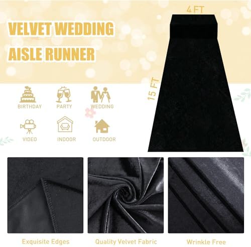 FUHSY Black Velvet Aisle Runner 4FTx15FT Wedding Carpet