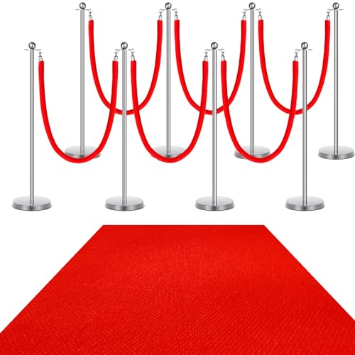8 Piece Red Carpet Decor with Poles and Velvet Ropes