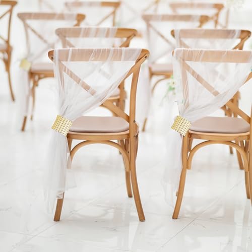 Large White Pew Bows Tulle Set with Gold Wrap