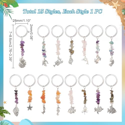 PH PandaHall 15pcs Gemstone Keychain Set