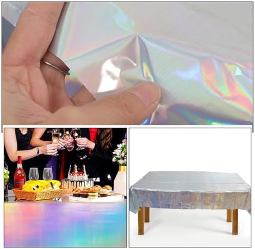 Cabilock 2pcs Rectangle Tablecloth Iridescent Holographic Foil Party Cover