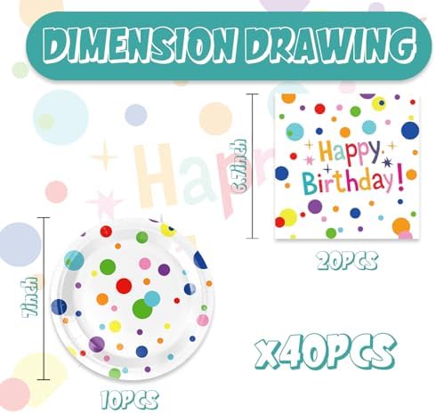 40Pcs Happy Birthday Plates Napkins Set for Parties