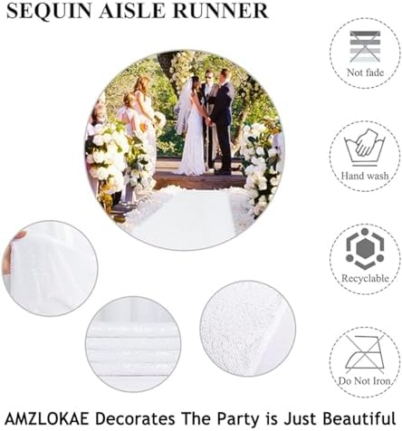 AMZLOKAE White Sequin Aisle Runner 2FTx15FT Wedding Glitter Rug Runner