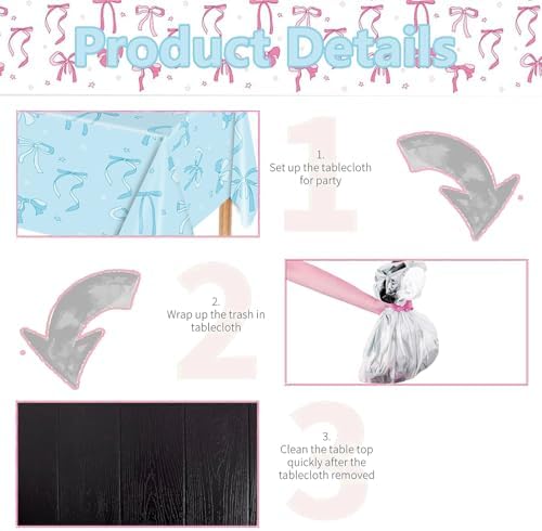 3PCS Bow Themed Tablecloths for Spring Summer Parties