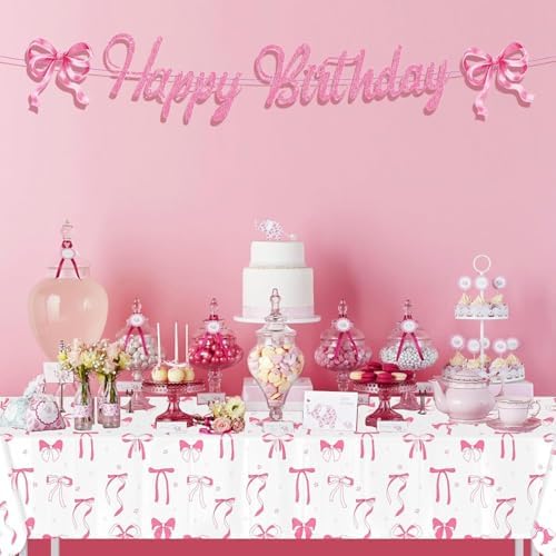 3PCS Bow Themed Tablecloths for Spring Summer Parties