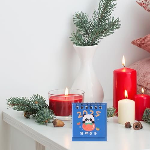 LUOZZY 2025 Mini Desk Calendar with Panda Dragon Keychain