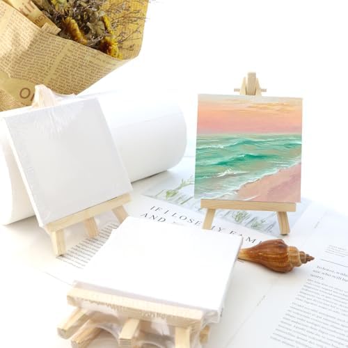 4 Piece Mini Canvas with Easel Set for Art
