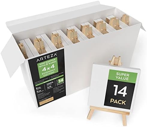 ARTEZA 4x4 Inch Stretched Canvas Set of 14